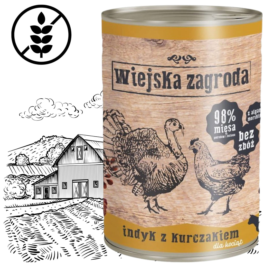 Wiejska Zagroda Kölyökmacska – Pulyka &amp; Csirke nedves macskaeledel 400 g