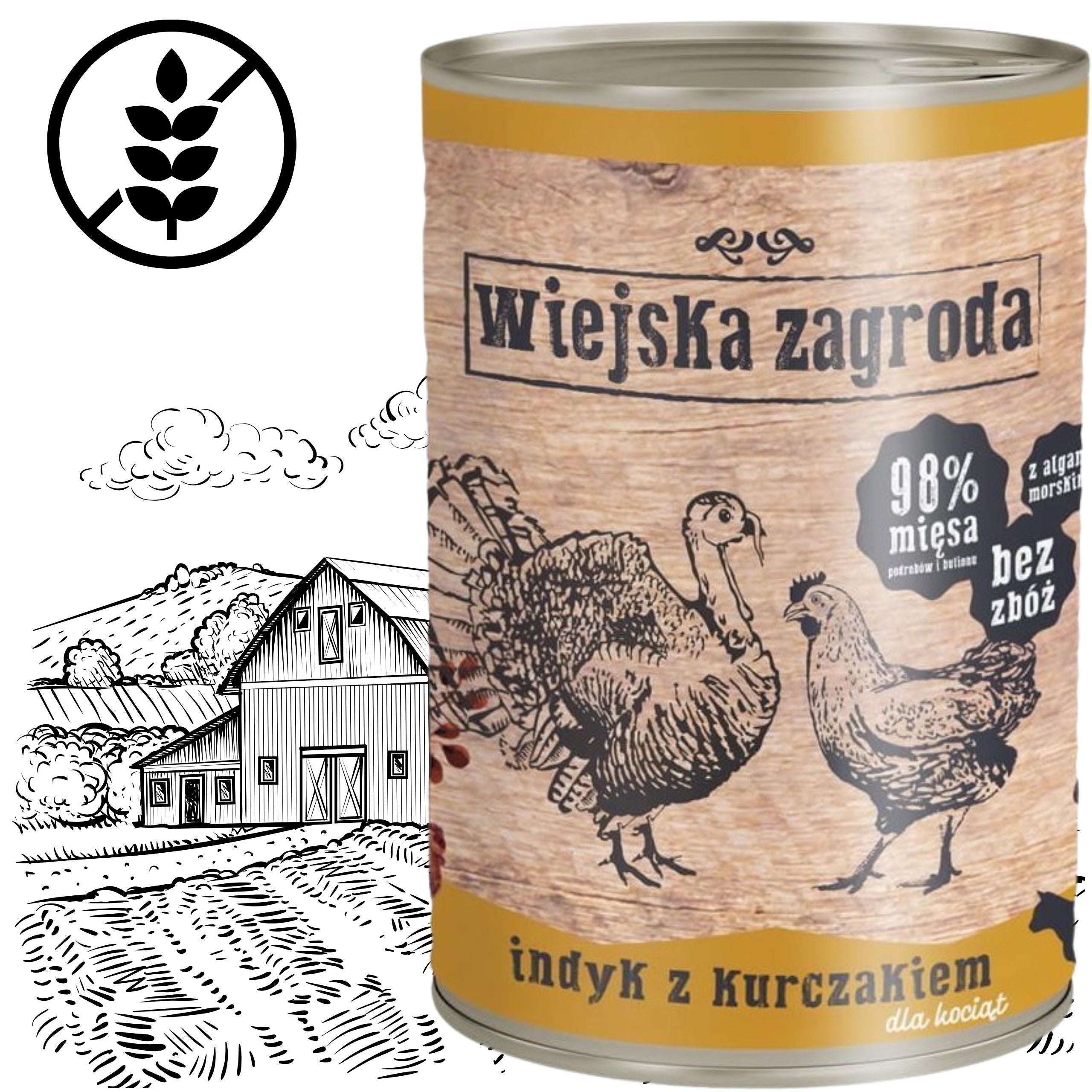 Wiejska Zagroda Kölyökmacska – Pulyka &amp; Csirke nedves macskaeledel 400 g