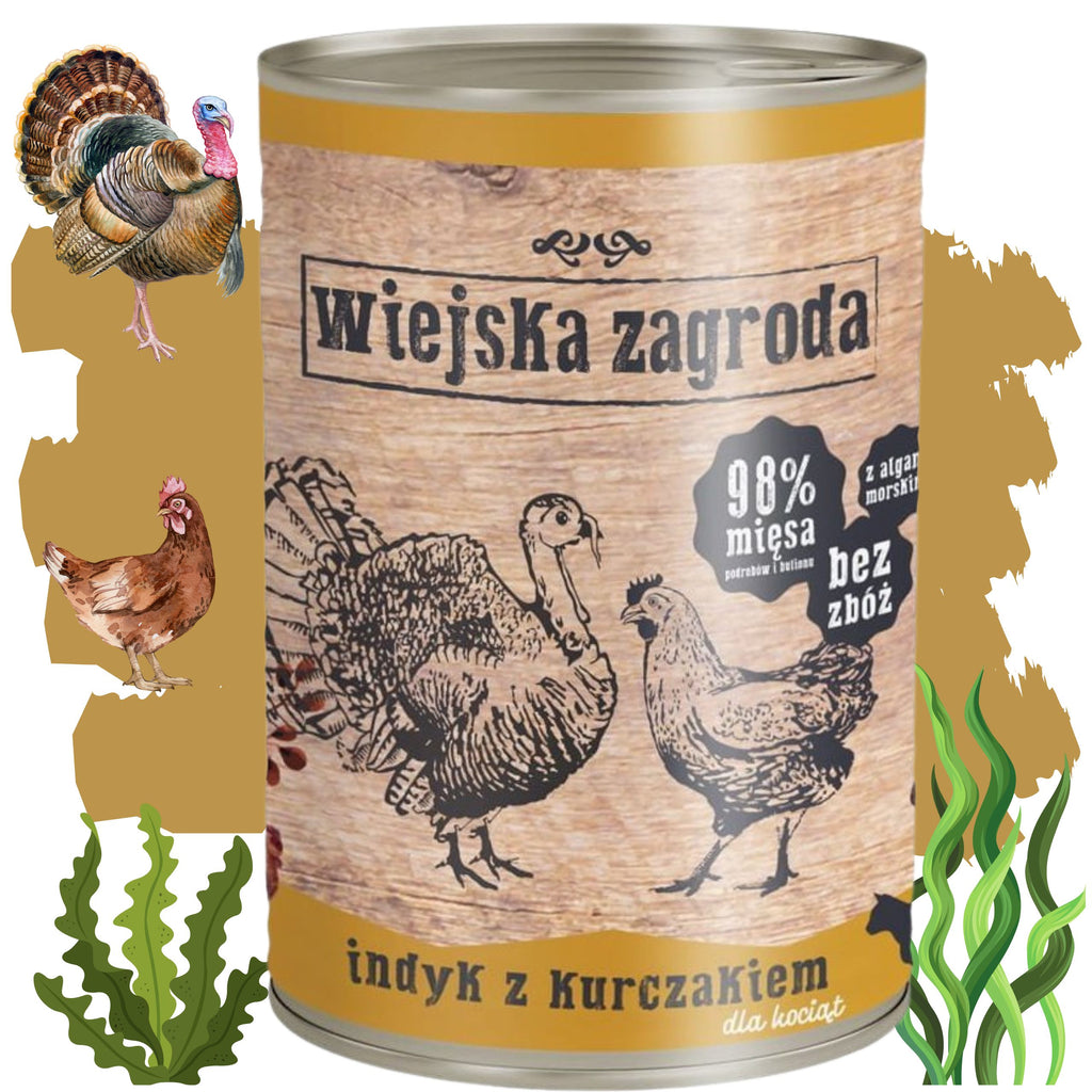 Wiejska Zagroda Kölyökmacska – Pulyka &amp; Csirke nedves macskaeledel 400 g
