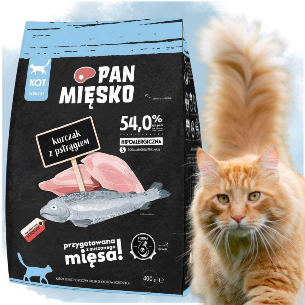 Pan Mięsko Csirke + Pisztráng száraz macskaeledel 400 g