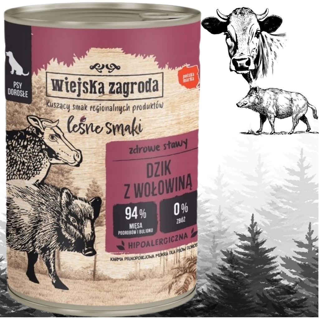 Wiejska Zagroda Erdei Ízek – Vaddisznó &amp; Marhahús nedves kutyaeledel 400 g