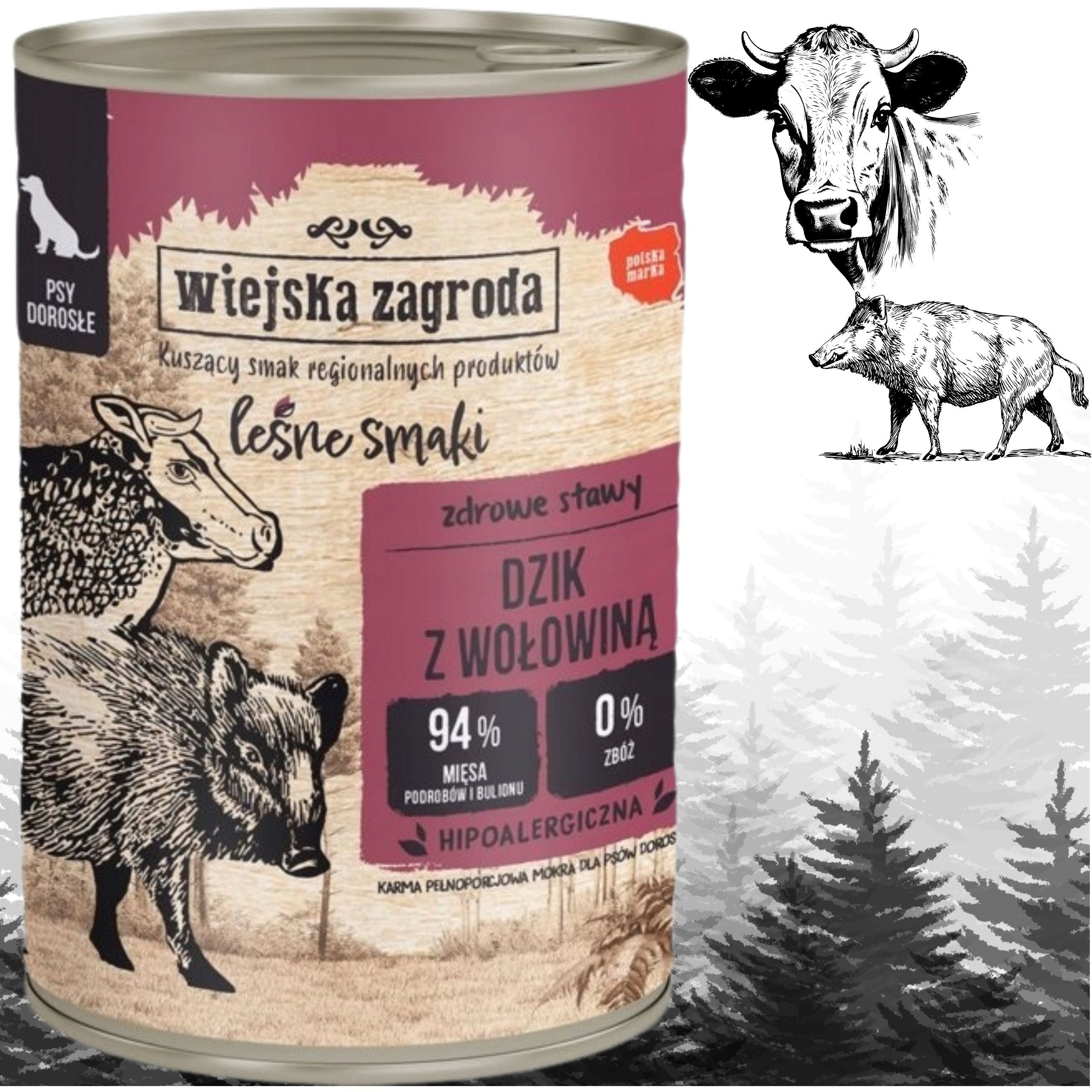Wiejska Zagroda Erdei Ízek – Vaddisznó &amp; Marhahús nedves kutyaeledel 400 g
