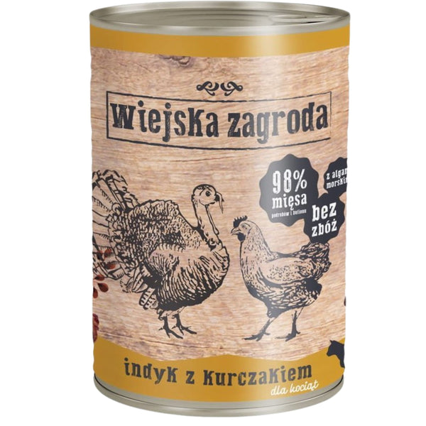 Wiejska Zagroda Kölyökmacska – Pulyka &amp; Csirke nedves macskaeledel 400 g